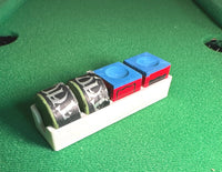 2 Taom & 2 Triangle chalk organiser loaded with chalk on snooker table