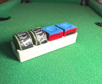 2 Taom & 2 Triangle chalk organiser front view on snooker table